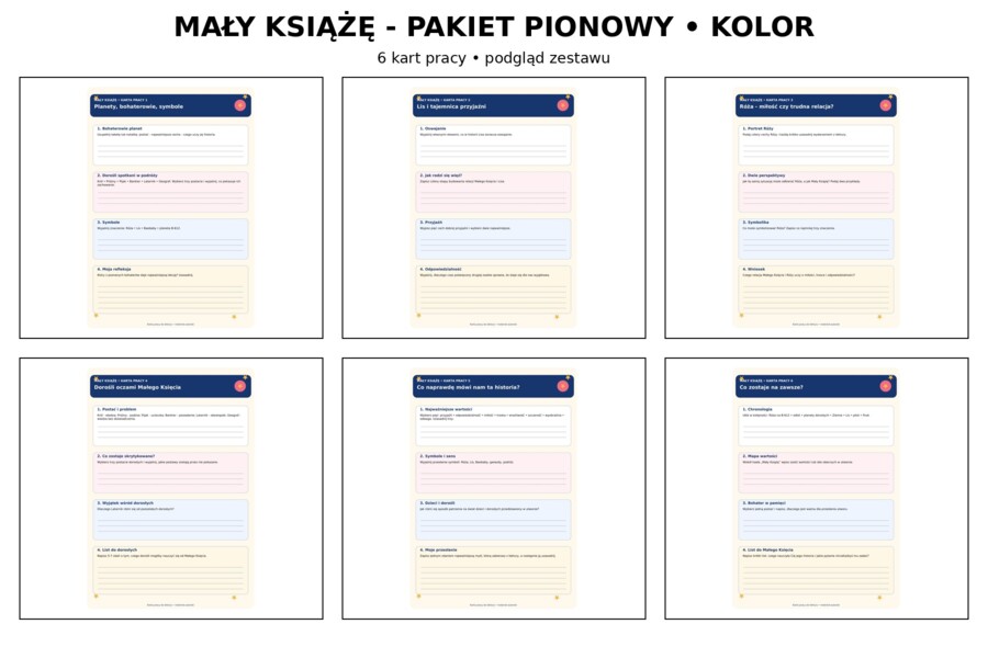 MAŁY KSIĄŻĘ - 7 KART PRACY A4 + KLUCZ ODPOWIEDZI
