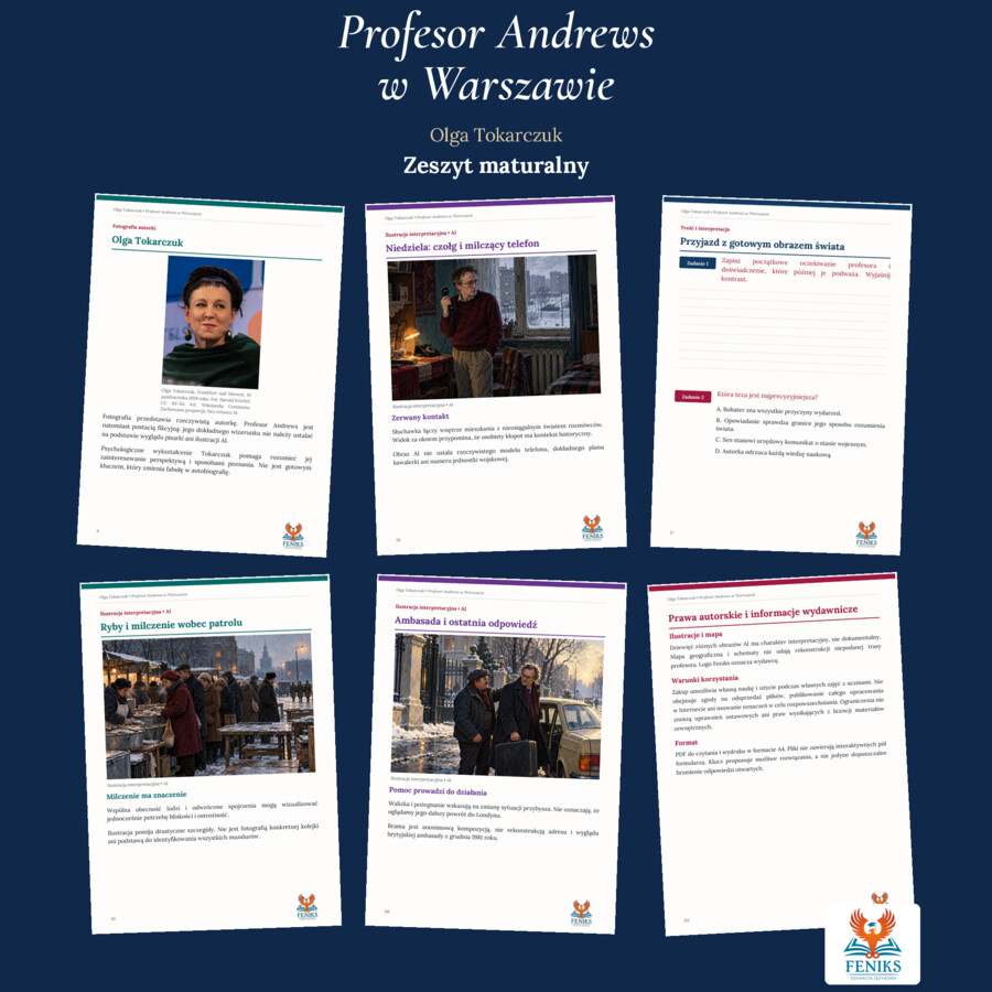 Profesor Andrews w Warszawie — Olga Tokarczuk | Zeszyt maturalny: szczegółowe omówienie, 80 zadań i klucz odpowiedzi