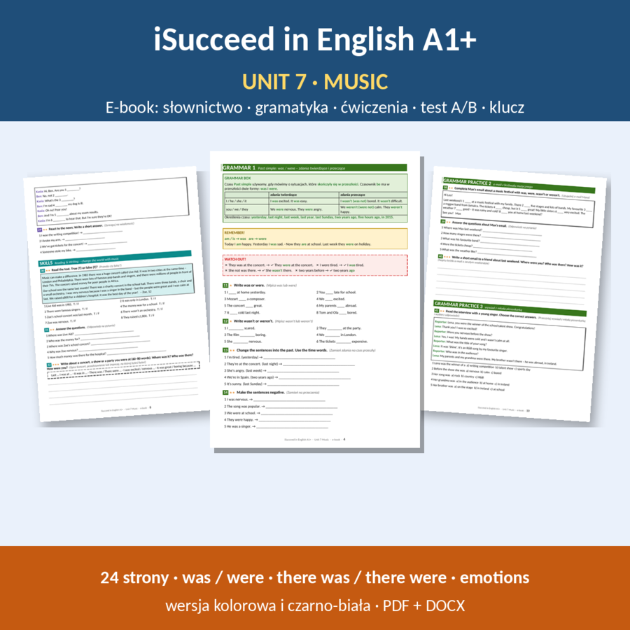 iSucceed in English A1+ – Unit 7 Music | klasa 5 | e-book 24 strony + klucz