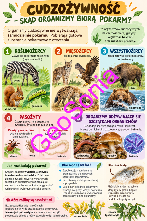 Cudzożywność  biologia klasa 5 sketchnotka