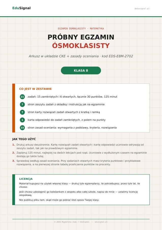 Próbny egzamin ósmoklasisty z matematyki, klasa 8 (arkusz II w układzie CKE + zasady oceniania)