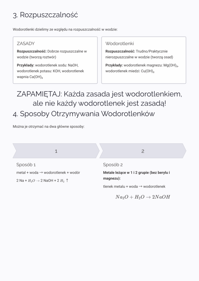 Wodorotlenki, Zasady i Dysocjacja Jonowa: Wzory, Otrzymywanie i Wskaźniki pH (Chemia) - NOTATKI