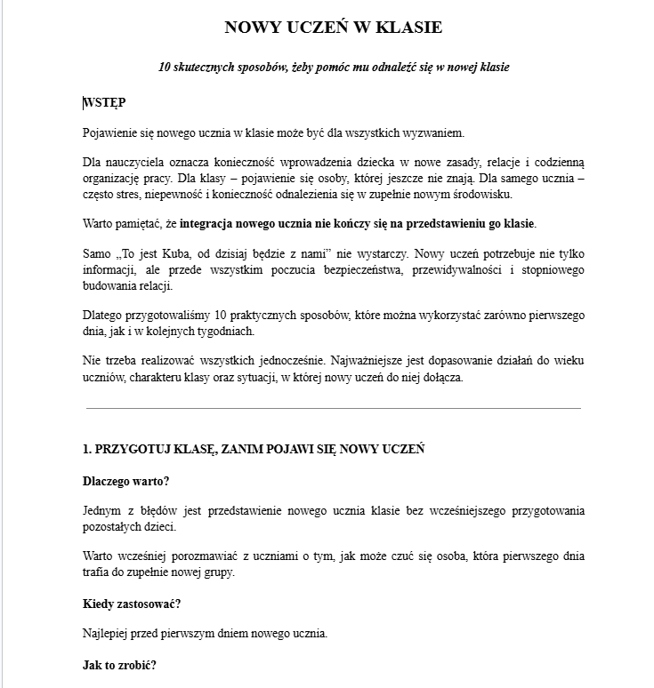 Co zrobić, gdy do klasy przychodzi nowy uczeń?