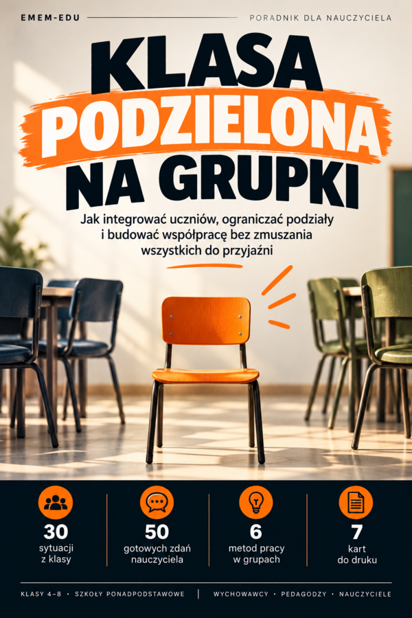 Klasa podzielona na grupki – poradnik dla nauczyciela | 30 sytuacji, 50 gotowych zdań i 7 kart do druku