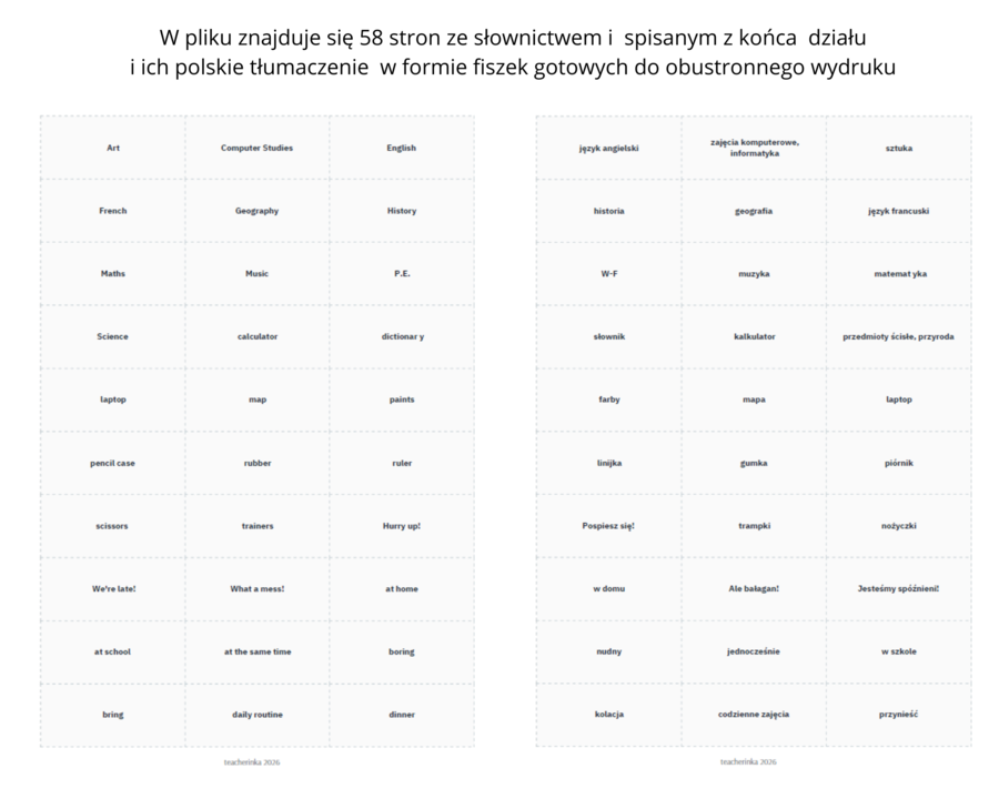 New English Class A1 Plus Unit 1-8 Słownictwo Fiszki