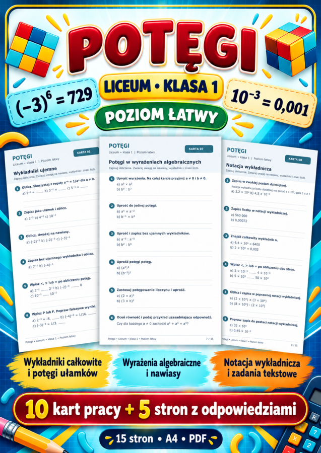 POTĘGI-LICEUM-ŁATWE-klasa 1