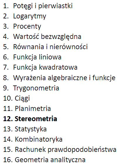Przygotowanie do matury z matematyki - dział XII: Stereometria