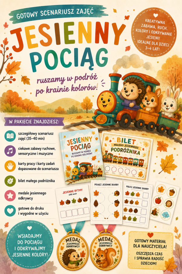 Jesienny pociąg - ruszamy w podróż po krainie kolorów  dla  dzieci 3-4-letnich