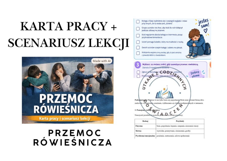 Przemoc rówieśnicza – karta pracy + scenariusz lekcji