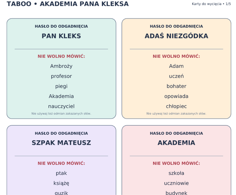 Pakiet materiałów do lektury "Akademia pana Kleksa"