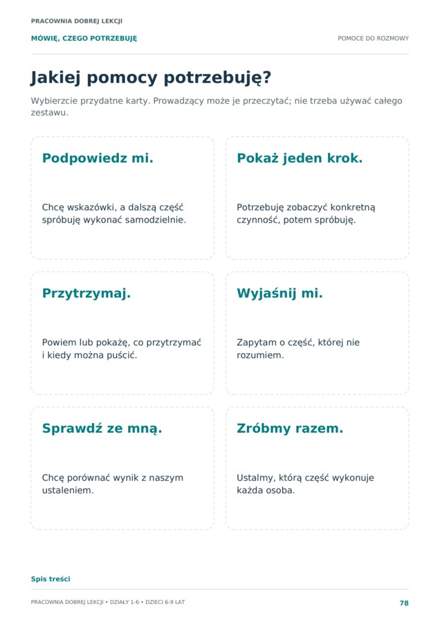 Mówię, czego potrzebuję. Rewalidacja i komunikacja dzieci 6–9 lat – 24 sytuacje