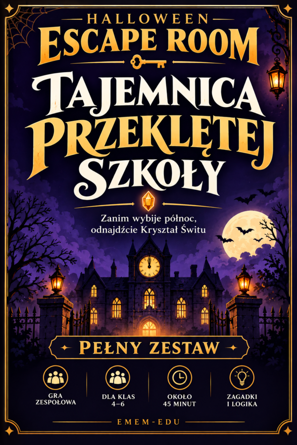 GOTOWY ESCAPE ROOM NA HALLOWEEN! TAJEMNICA PRZEKLĘTEJ SZKOŁY | KLASY 4–6 | 3 PLIKI PDF