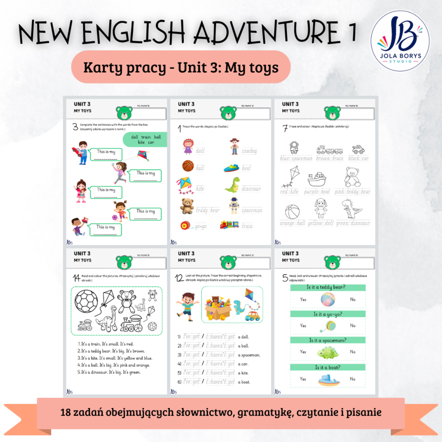 New English Adventure 1 – Unit 3: My Toys – karty pracy
