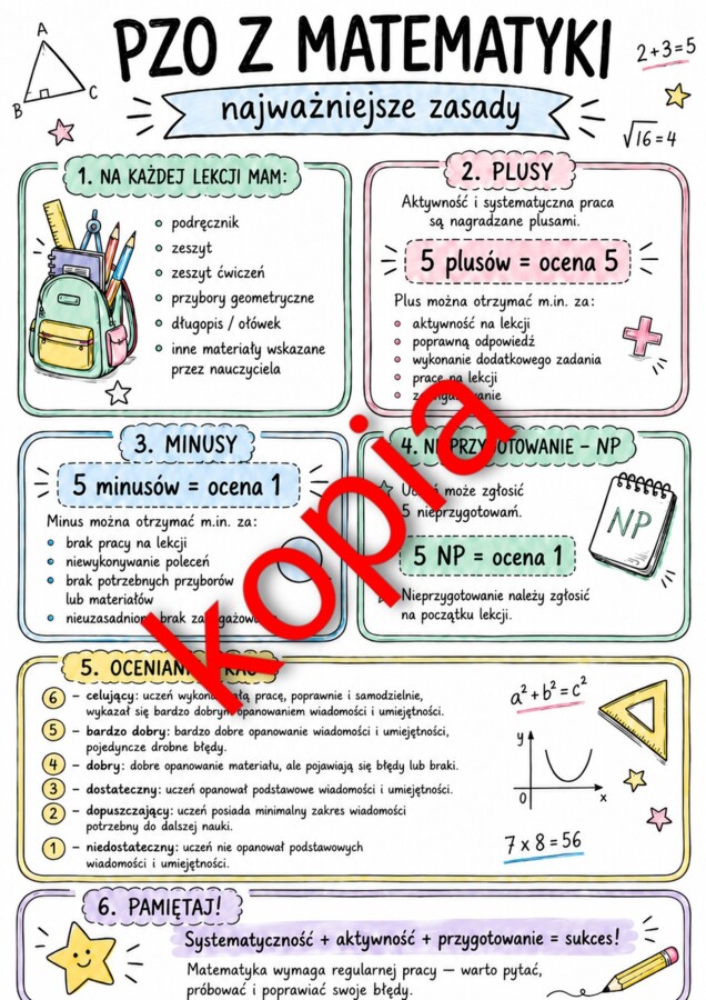 PZO matematyka szkoła podstawowa, wersja 5 plusów , 5 minusów