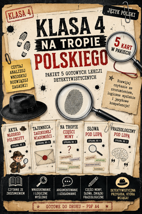 Klasa 4 na tropie polskiego – 5 detektywistycznych kart pracy | język polski