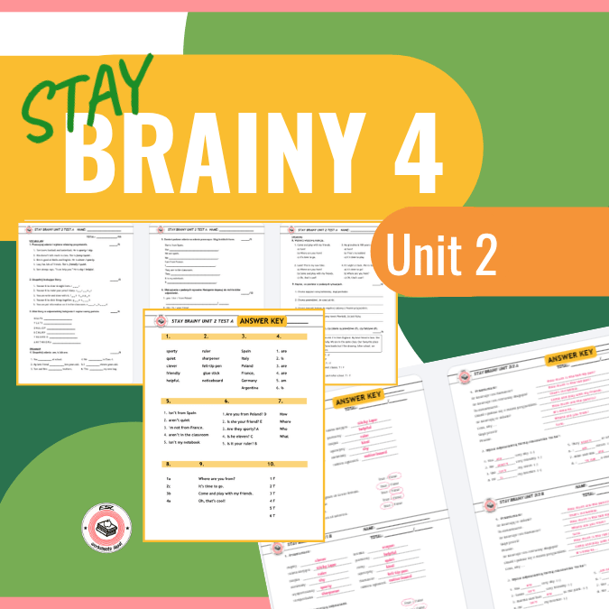 Stay Brainy 4 Unit 2 - test A/B i kartkówki dla klasy 4