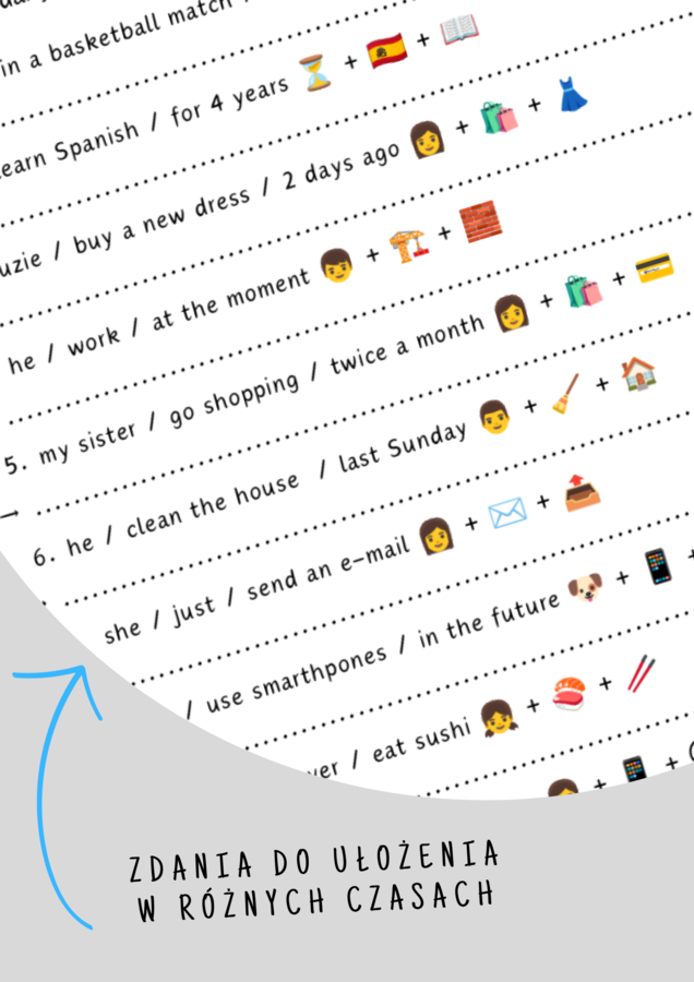 ZESTAW: Make a Sentence! - Mix Czasów - czasy - gramatyka -  powtórka - 6x karta pracy - .pdf