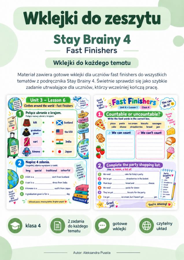 Stay Brainy 4 – Fast Finishers – 64 gotowe wklejki do zeszytu | cały rok