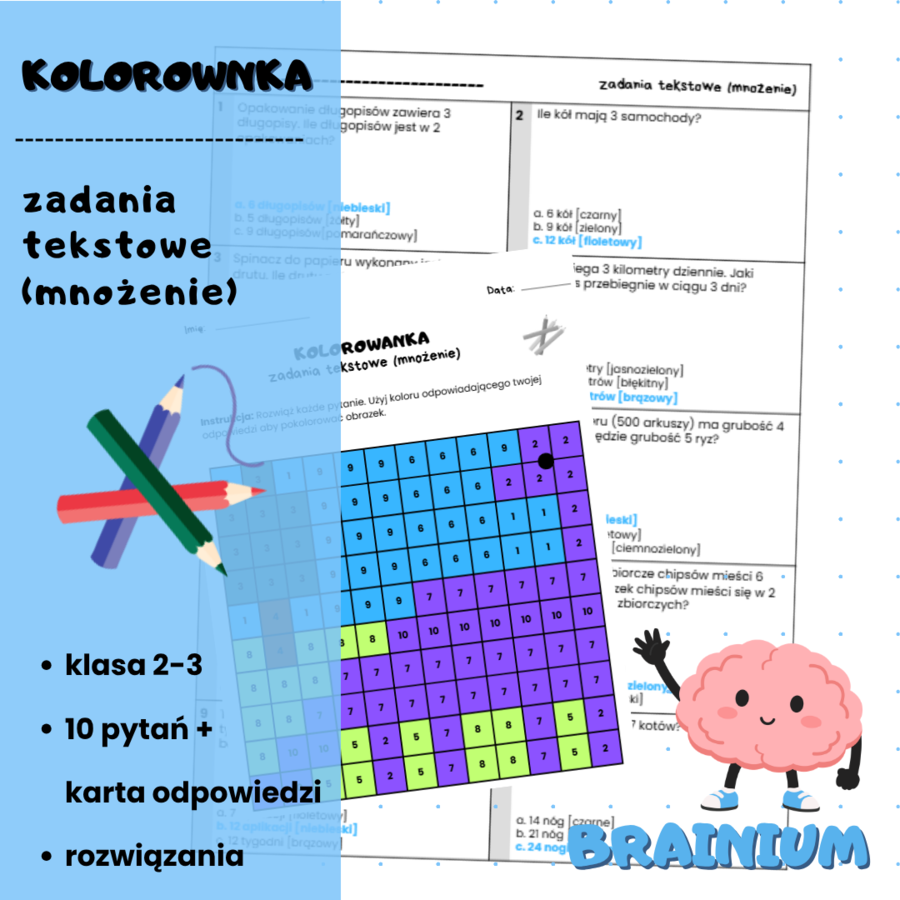 KOLOROWANKA - zadania tekstowe (mnożenie)