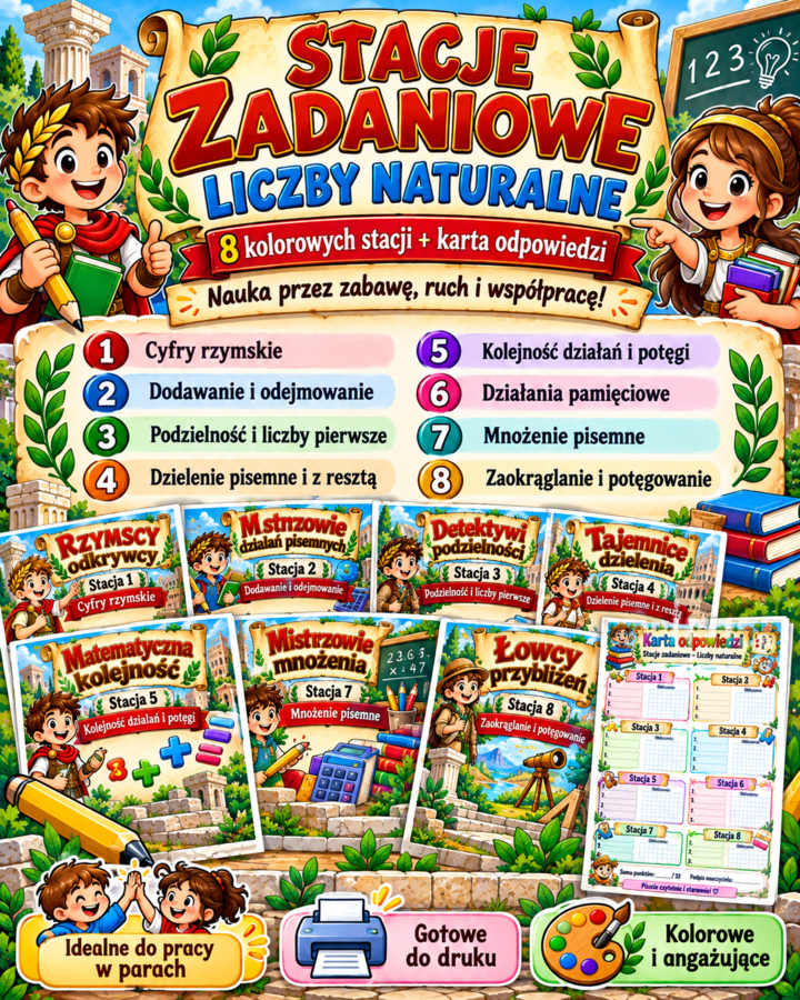 Stacje zadaniowe - Liczby naturalne klasa 5