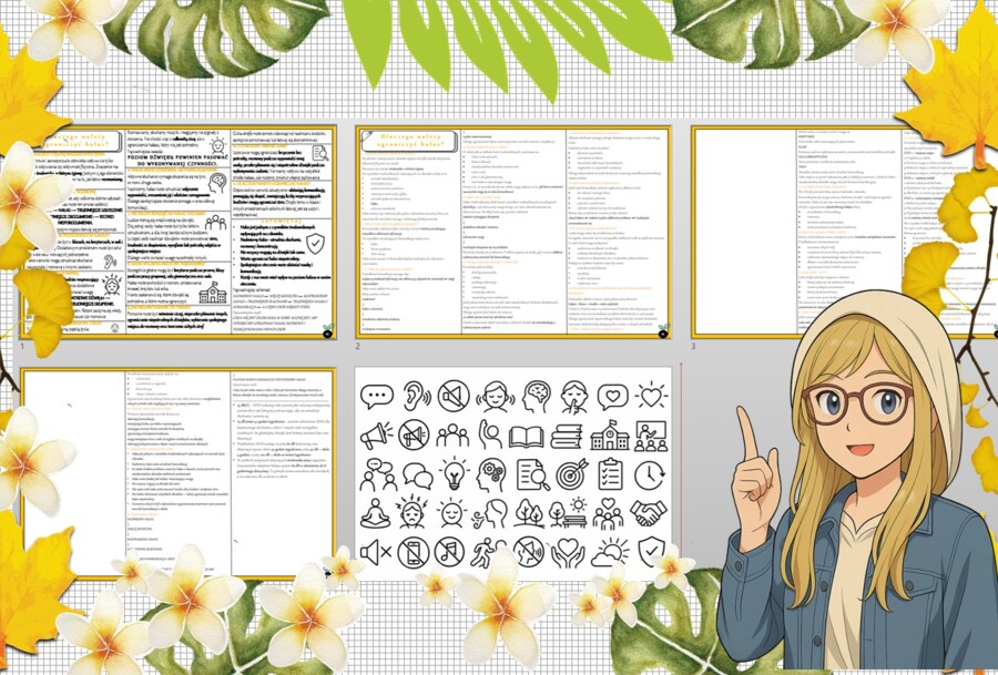 Sketchnotka/notatka - dla ucznia i przypomnienie dla nauczyciela w pdf. Temat "Dlaczego należy ograniczyć hałas?". Edukacja zdrowotna. Klasa 5.