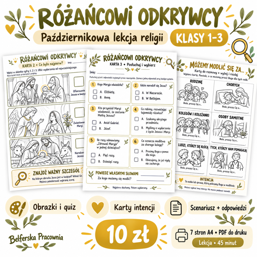 🌿 RÓŻAŃCOWI ODKRYWCY — październikowa lekcja religii dla klas 1–3!