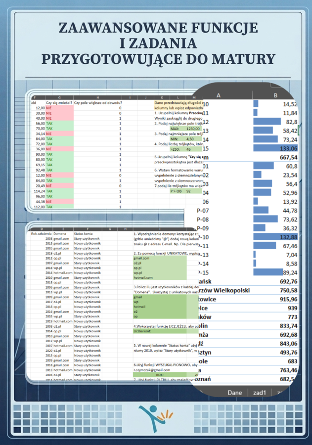 MS Excel karty pracy - cz3. zaawansowane funkcje i zadania przygotowujące do matury