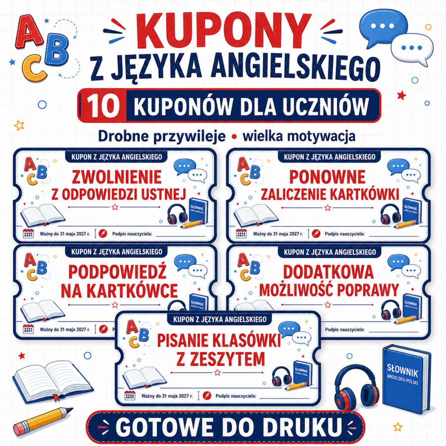 KUPONY Z JĘZYKA ANGIELSKIEGO – drobne przywileje, wielka motywacja