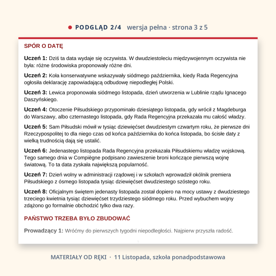 Scenariusz akademii na 11 Listopada: Narodowe Święto Niepodległości, szkoła ponadpodstawowa, wersja pełna i skrócona