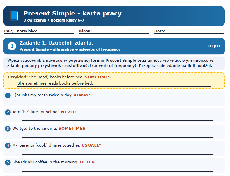 Present Simple- karta pracy