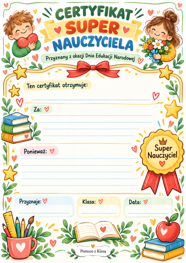 10 kart aktywności - „Recepta na wspaniałego nauczyciela” na Dzień Nauczyciela