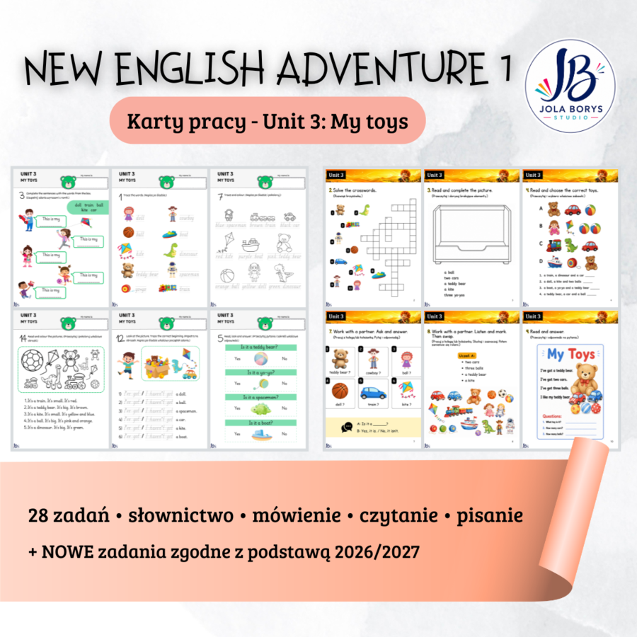 New English Adventure 1 – Unit 3: My Toys – karty pracy: 28 zadań + materiały zgodne z nową podstawą programową