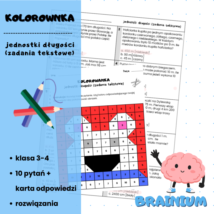 KOLOROWANKA - jednostki długości (zadania tekstowe)