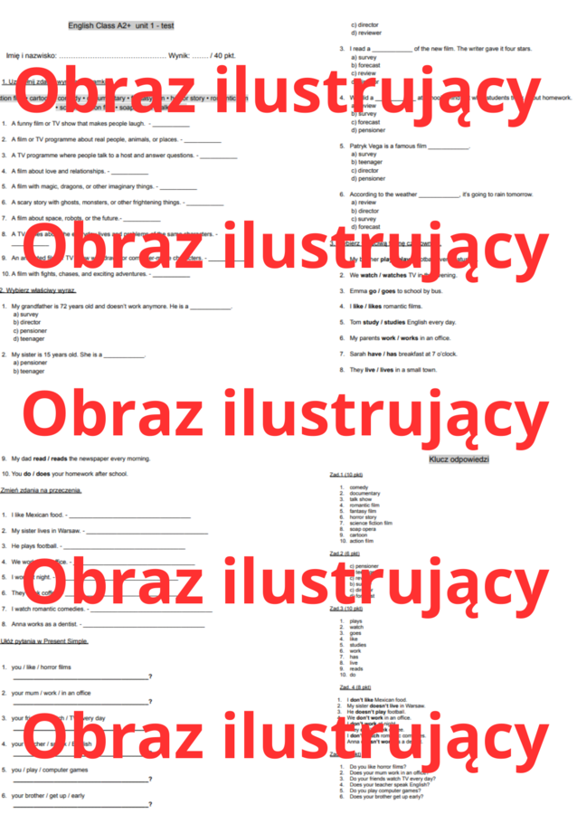 English Class A2+ unit 1 test (sprawdzian / praca klasowa)