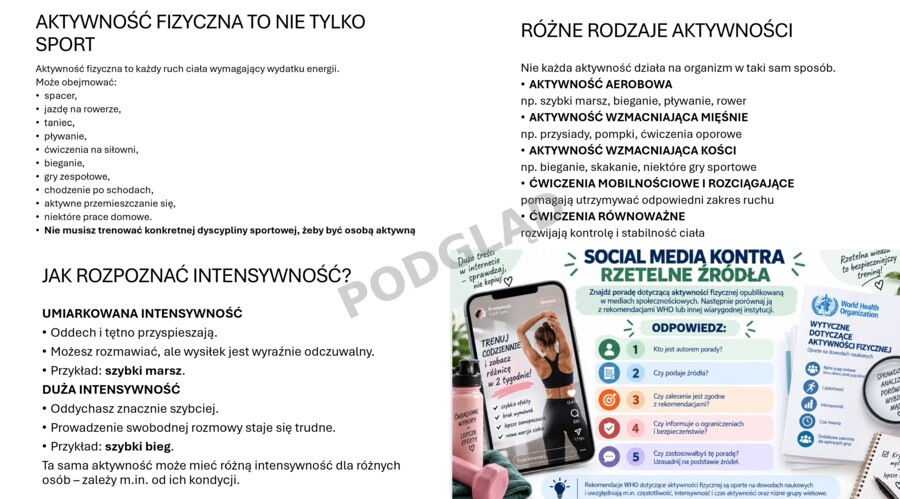 Dobór programu aktywności fizycznej w oparciu o rekomendacje i rzetelne źródła informacji - prezentacja | edukacja zdrowotna