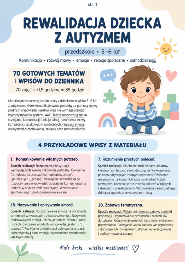 REWALIDACJA DZIECKA Z AUTYZMEM  • 5–6 lat• wpisy do dziennika