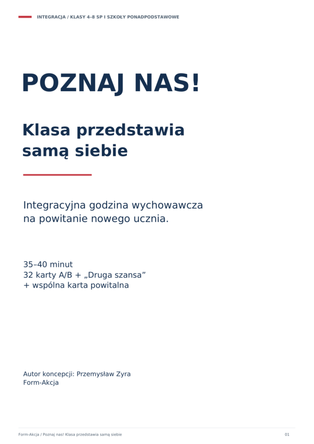 Poznaj nas! Klasa przedstawia samą siebie — integracja, 32 karty A/B