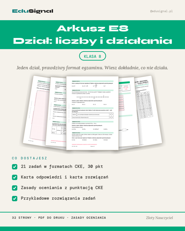 Próbny egzamin ósmoklasisty z matematyki: Liczby i działania , klasa 8 (karta odpowiedzi + zasady oceniania)