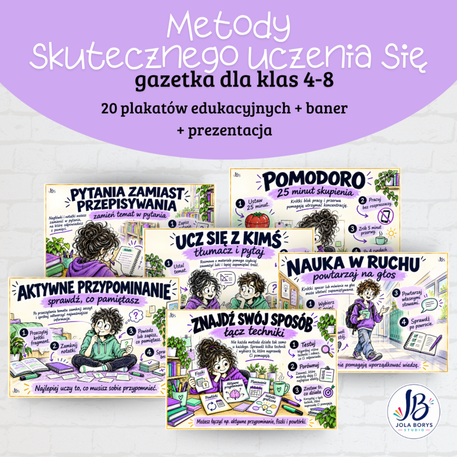 Metody skutecznego uczenia się — gazetka szkolna i prezentacja merytoryczna dla klas IV–VIII