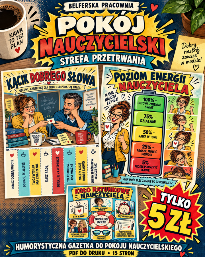 ☕😂 POKÓJ NAUCZYCIELSKI – STREFA PRZETRWANIA