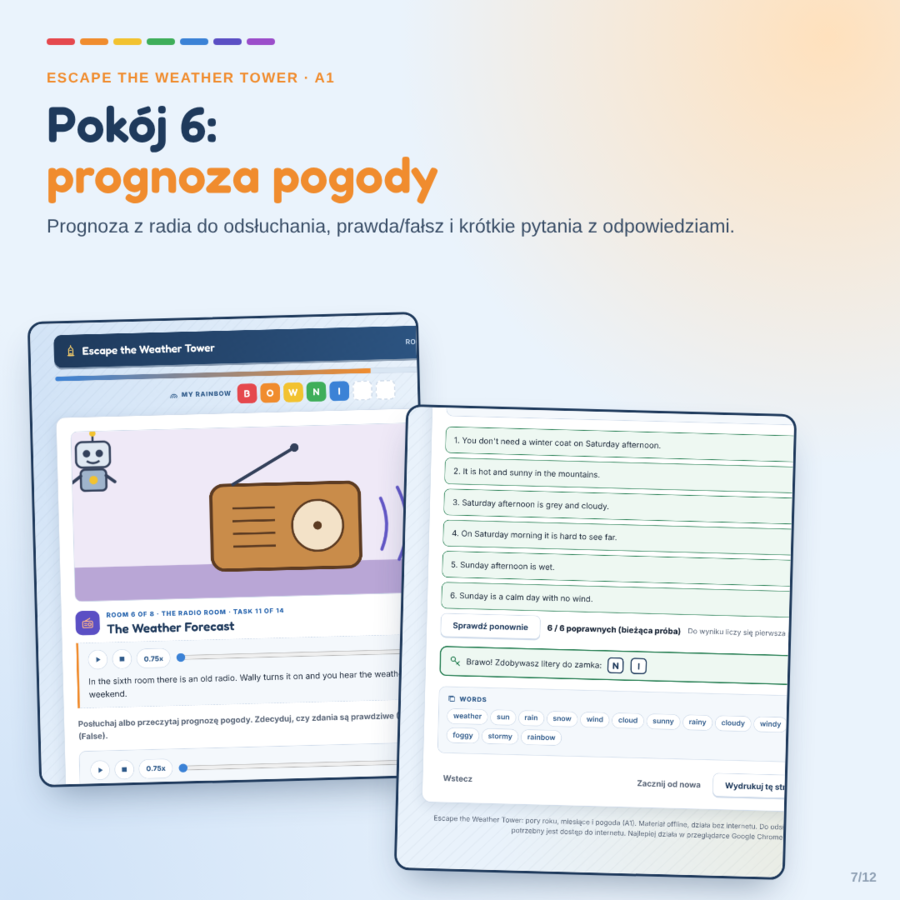 Escape the Weather Tower - escape room: pory roku, miesiące i pogoda (A1)