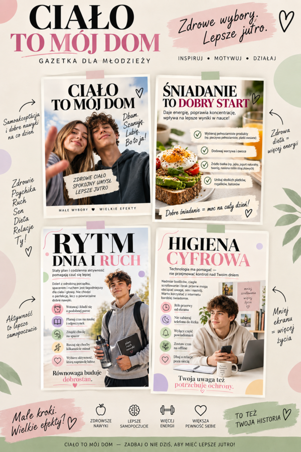 Ciało to mój dom. zdrowy styl życia i nawyki, plakaty,gazetka