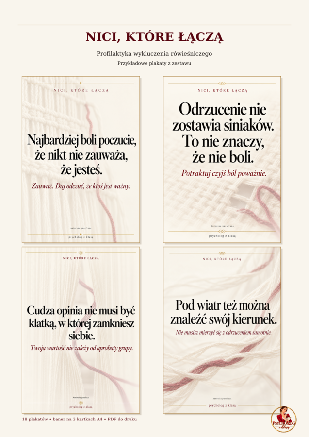 Nici, które łączą-o wykluczeniu rówieśniczym, empatia, relacje, plakaty, gazetka lub prezentacja