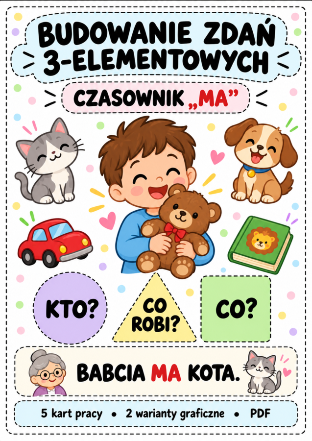Budowanie zdań 3-elementowych – czasownik „MA” | Terapia logopedyczna