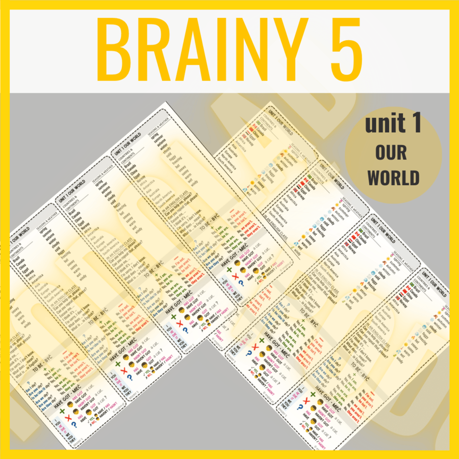 Brainy 5  unit 1 OUR WORLD -  - zakładki do książki