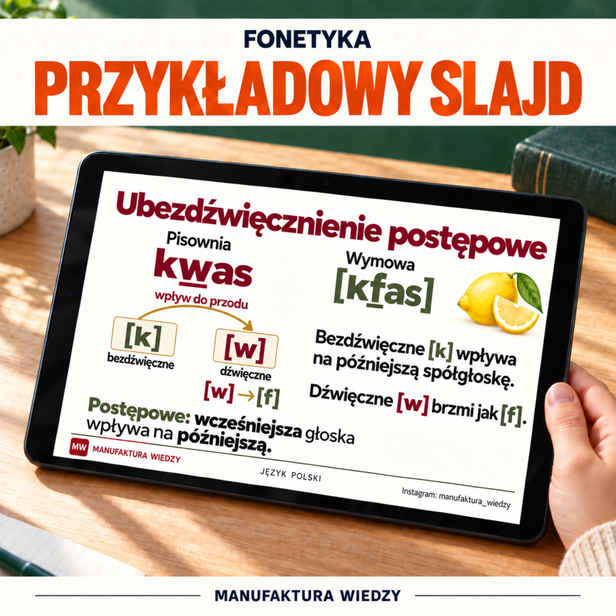 Fonetyka – prezentacja 77 slajdów + notatka do druku – głoski, litery, sylaby, funkcje „i”, akcent