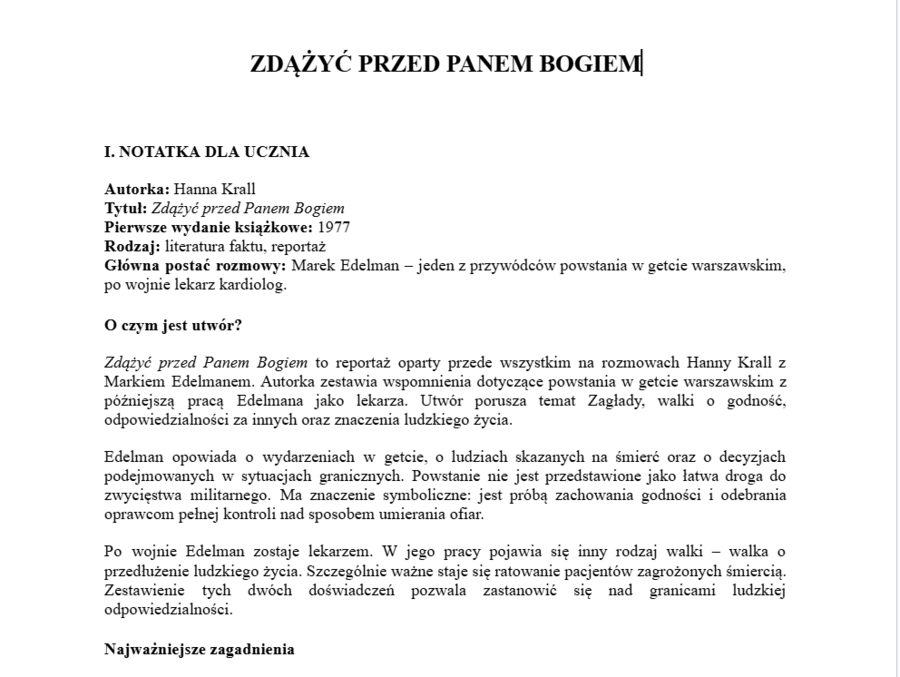 Zdążyć przed Panem Bogiem- omówienie lektury