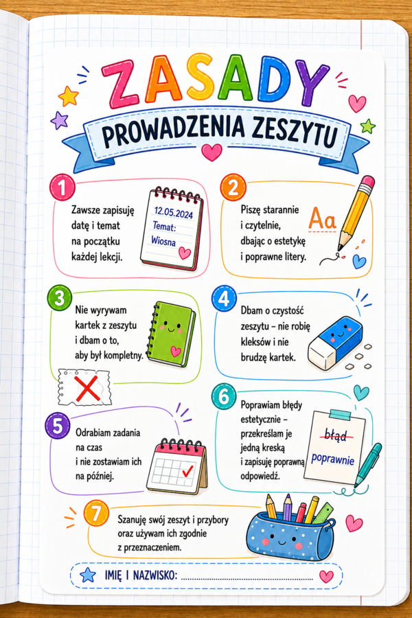 Zasady Prowadzenia Zeszytu - Wklejki Kolorowe