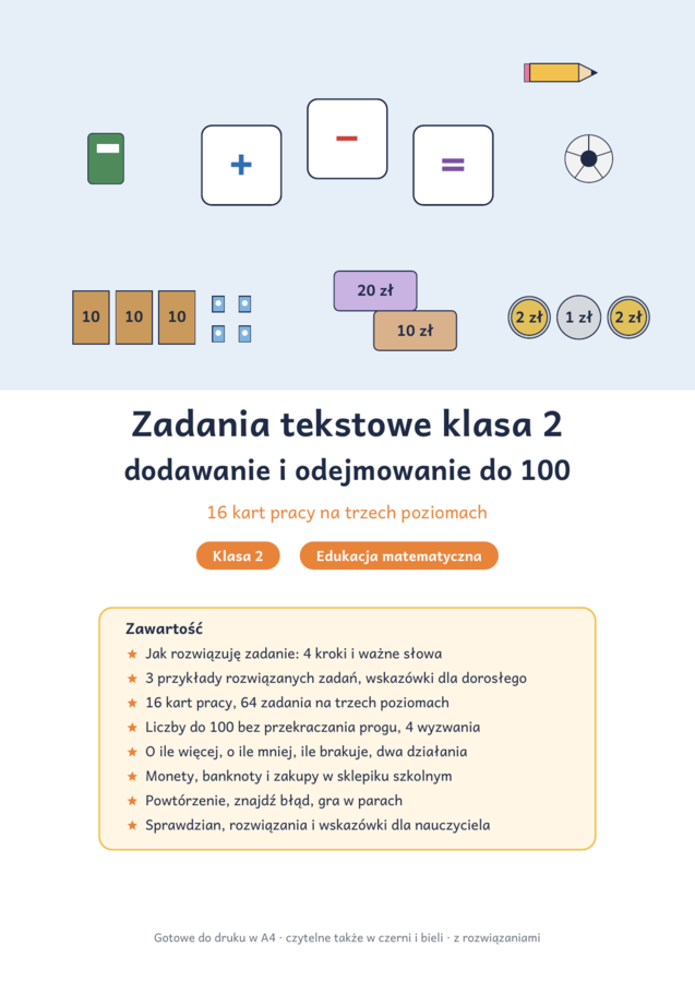 Zadania tekstowe klasa 2: dodawanie i odejmowanie do 100