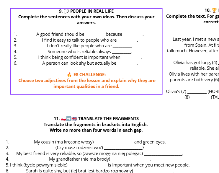 E8 Unit 1 – Człowiek | Vocabulary, Grammar, Reading & Speaking